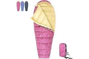 QEZER Saco de dormir infantil (160 cm x 70 cm x 30 cm), saco de dormir de plumón premium para niños y niñas, cómodo para 3 estaciones, pequeño saco de dormir para camping y exteriores