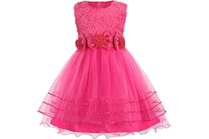 Discoball Girls Princess Dress Rose Flower Bow Tie Party Dresses Tulle Wedding Dresses Bridesmaid Christening Elegant Formal Dress for Girls