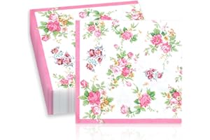 COYTEAR 40 PCS Pretty Floral Paper Napkin, Floral-Napkins Disposable Paper- Napkins Vintage Floral Cocktail Napkins Elegant Flower Pink-Napkins Ideal for a Afternoon Tea Party Birthday Wedding Baby Shower