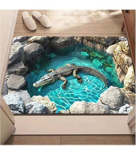 Tapis Illusion Optique,Effet Piège Tapis,Tapis De Zone Rectangle 3D,Maison Intérieure Salon Dortoir Anti-Tapis De Secteur De Dérapage,Paillasson Blanc Noir-Un 50x80cm(20x31inch