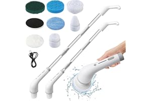 Elekin Elektrische Reinigungsbürste,Kabelloser Drehwischerschrubber, Spin Scrubber Schnurlos Haushaltsreinigungsbürste mit 7 austauschbaren Bürstenköpfen, mit verstellbarem und abnehmbarem Griff