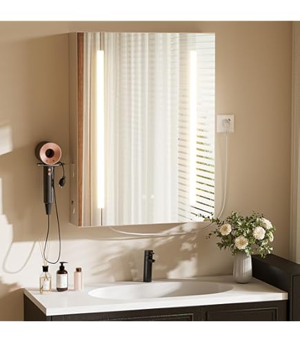 Ztexkee Spiegelschrank Bad 60cm - Mit Beleuchtung, Entnebelung Und Steckdosen