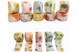 FLZONHUT Lot de 10 rouleaux de bandage auto-adhésif élastique auto-adhésif,pansement enfant,bande kinesiologie,pour chat, chien, poignet, entorse de cheville 2,5 cm x 2 m(motif de fruits）