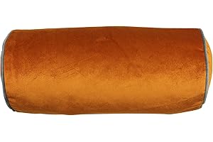 ‎MCALISTER TEXTILES McAlister Textiles Boutique Deluxe | Nackenrolle aus mattem Samt inkl. Füllung 45cm x 20cm in Terracotta Orange und Grau | Deko Nackenkissen im Designer Plüsch