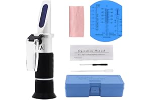 BEASAFY 4-In-1 Frostschutz Refraktometer, Hand Refraktometer Kühlmittel, Kühlflüssigkeit Messgerät, Frostschutzprüfer für Prüfung Scheibenwasser, Adblue, Batteriesäure, Ethylenglykol, Propylenglykol