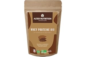 ALTER NUTRITION - Whey Protéine Bio - Cacao - Prise De Masse - Récupération - BCAA - Lait De Vache Bio - Sans Sucres Ajoutés - Fabriqué En France - 18g De Protéines Par Scoop - Sachet De 500g