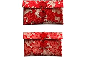 GOLSHINE 2Pcs Chinese Silk Red Envelopes，Chinese Traditional New Year Red Packets,Chinese Element Red Envelopes Hong Bao, Chinese Red Lucky Money Pockets for Wedding New Year Birthday