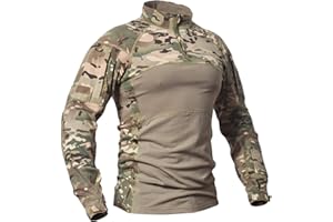 CARWORNIC Men's Tactical Military Assault Combat Shirt Long Sleeve Slim Fit Camo T Shirt with Zipper