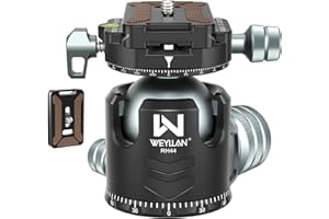 WEYLLAN Rotule Tête de Trépied Caméra, Double Panoramique 360 Degrés Low Profile CNC Métal Heavy Duty Tripod Têtes Trépieds avec 2 Plaques De Fixation Rapide Compatible avec Arca-Swiss, Charge 25kg