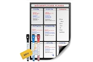 Previs Wochenplaner Abwischbar mit 3 Löschbaren Stiften - Magnettafel Küche - Wochenplaner Magnetisch - Magnettafel Kühlschrank - Whiteboard Wochenplaner - 100% Anpassbar