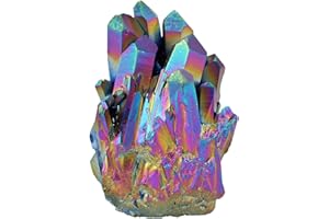 KYEYGWO Natürlicher Bergkristall Titan Beschichtet Kristall Quarz Cluster Specimen Edelstein Figur Dekoration, Unregelmäßige Naturstück Heilung Reiki Stein Deko, Bunt