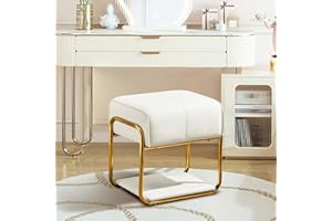 ‎HELLOVE Hellove Schminktisch Hocker mit Gold Metallbeinen, Sitzhocker Quadrat Modern Schminktisch Stuhl Leder, Schminkhocker Polsterhocker Vanity Stool für Ankleidezimmer, Make Up,Wohnzimmer, 135KG, Weiß