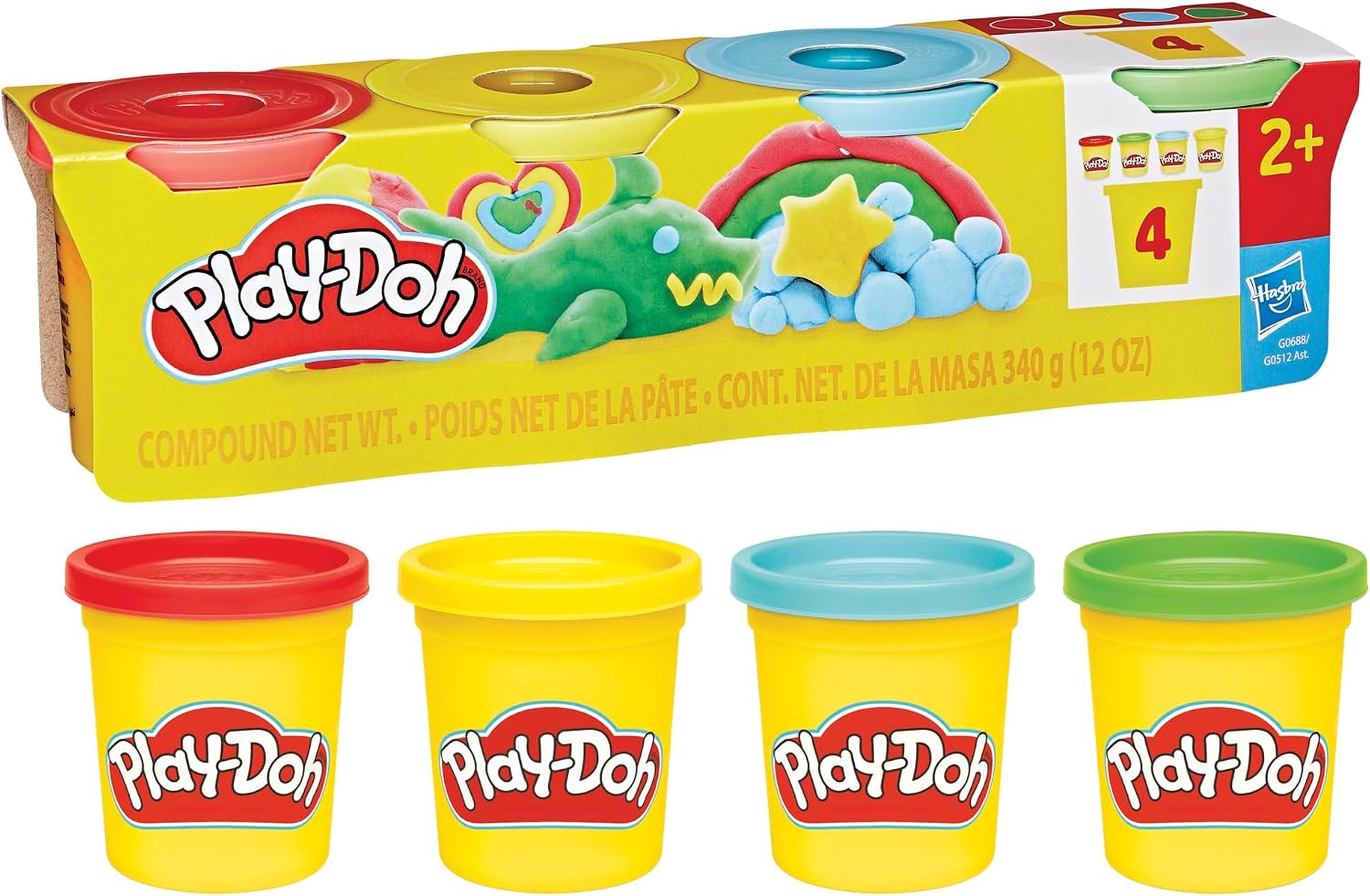 Play-Doh Pack de 4 Colores clásicos, Botes de 85 Gramos