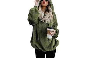 iWoo Hoodie Damen Kapuzenpullover Teddy-Fleece Pullover Herbst Winter Warm Oberteil Langarm Einfarbig Casual Sweatshirt