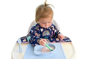 Nooni Care Bavoir Manches Longues Bebe | Bleu Arc-en-ciel Bavoirs Manches Longues Bébé as Tablier Bebe | Bavoir à Manches Bébé qui est Bavoirs Impermeable Bébé | Blouse Repas Bebe