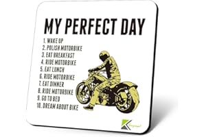KRUZROYAL CS712 My Perfect Day (For Motorbike lover) Novelty Funny Coffee Tea Drink Gift Glossy MDF Wooden Coaster