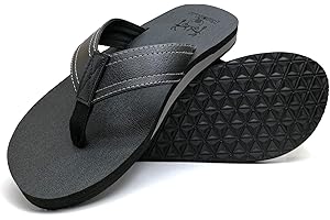 KuaiLu Flip Flops Mens Leather Arch Support Flat Summer Wide Fit Beach Sandals Non Slip Cushioned Yoga Foam Pool Shower Thongs