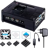 Bruphny Boitier pour Raspberry Pi 4, Boîtier avec Ventilateur,Dissipateurs 4 Pièces, Bloc d'alimentation USB-C 5V 3A Compatible avec Raspberry Pi 4b/Modèle B/B+ (Pas De Carte Raspberry Pi Incluse)