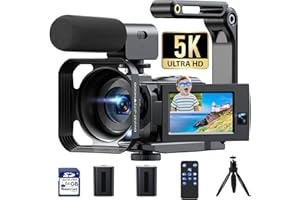 HOTPEAK 5K Camcorder Video Camera with Dual Lens WiFi IR Night Vision Vlogging Camera for YouTube 3” 270° Rotatable Touchscreen with 64G SD Card, Microphone, 2 Batteries, Tripod, Stabilizer, Lens Hood