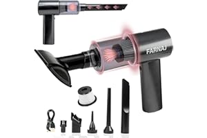 FARNAJ Car Vacuum Cleaner, Dual Gear 12000PA Suction Portable, Cordless, Handheld, Mini Vacuum Powerful Car Hoover - Multi-Function Accessories - Car, Home, Kitchen & Office Cleaner, USB, Black