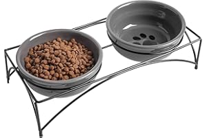 Y YHY Raised Cat Bowls, 12oz Elevated Cat Food and Water Bowls with Stand, Raised Pet Feeder, Elevated Food Feeding Dishes for Cats or Dogs, Dishwasher Safe, Gift for Cats, 4.8in/Gray