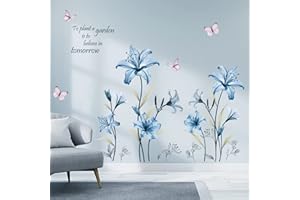 Wondever Adesivi Murali Fiori Peonia Blu Sticker Da Muro Floreali Grandi Farfalle Adesivi Da Parete Per Camera Da Letto Soggiorno Camerette Ragazze