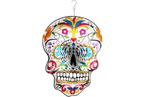 FONMY Kinetic 3D Metal Garden Wind Spinner Quality Hanging Ornament for Home and Garden 12inch Mandala Silver Sugar Skull Wind Spinners