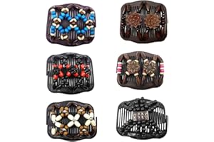 FEELAIRY Magic Haarklammer - 6 Stücke Perlen Haarkämme Dehnbare Haarkämme Elastische Comb Holz Haarspange Perlen Doppel Haarkamm DIY Hair Styling Werkzeug für Damen Mädchen Haarschmuck
