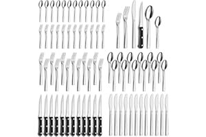 Set posate 12 persone, Hunnycook 72 pezzi set posate con coltello da bistecca, posate acciaio inox per ristoranti, feste e matrimoni, lavabile in lavastoviglie