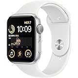Apple Watch SE (2ª gen.) (GPS, 44mm) Smartwatch con cassa in alluminio color argento con Cinturino Sport bianco - Regular. Fi