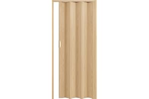 ESTO Porta a Soffietto da Interno 84 x 215 cm Misura, Economy, Premium, Deluxe quality, Porta Scorrevole 10 Colori diversi Bianco, Noce, Legno Scuro e Chiaro (Premium, Legno Chiaro Venato)