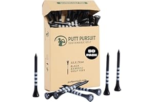 PUTT PURSUIT Golf Tees - 7cm/ 70mm Bamboo Golf Tee - Biodegradable Golf Tees Wooden - Strong & Sustainable Bamboo Tees - Golf Gifts for Men - Golf accessories for men - Tee in Multiple Colours in 50 & 25 Packs