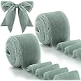 Yilloog 6 Yards Velvet Wrapping Ribbon, 2 Roll Wedding Silk Frayed Handmade Velvet Ribbon for Wrapping Wedding Bouquet Invitation Cards Handmade Crafts Bouquet Gift Wreaths Decor (Gray Blue,2 Inch)