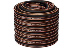 Fevone Manguera Jardin 50 Metros, para jardín, Φ13 mm (1/2 pulgadas), 4 capas, 25 bar, muy resistente, portátil, exterior, flexible, resistente, con correa, protección contra torceduras, negro/naranja