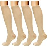 DRESHOW 4 Pairs Compression Socks for Women and Men Circulatory Better Support for Athletics, Running, Cycling, Traveling