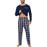 Litherday Men's Pyjamas Cotton Winter Long Sleeve | Men's 2 Piece Set with Plaid Pants and Comfortable T-Shirt Sleepwear S-XX