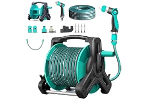 Garden Hose Reel Set, 30M Portable Garden Hose Reel (Blue 30M) | 30M Garden Hose Reel Kit with Wheels, Water Hose Holder Water Gun of Spray Heads, and 2.5M Hoses for Household Garden