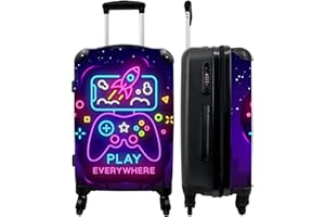 NoBoringSuitcases.com® Trolley Grande Valigia cavalcabile per Bambini Suitcase Bambino Valigia Grande Gioco - Console - Neon - 67x43x25cm