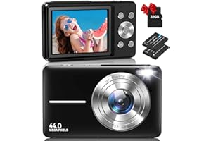 NSOELA Digital Camera, Vlogging Camera Rechargeable Digital Cameras with 32G Memory Card FHD 1080P 44MP Compact Camera with 16X Digital Zoom, Portable Mini Camera with 2 Battery for Teens,Kids