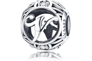 LaMenars Letras Abalorios Charms Originales Plata de Ley 925 Colgantes de Alfabeto A-Z con Circonita Cúbica para Pandora & Europeo Pulseras Brazaletes Collares para Mujer