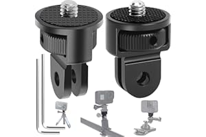 Mikqky 2 Pezzi Adattatore per Fotocamera In Lega Di Alluminio Da 1/4", Adattatore per Treppiede Nero per Fotocamera, Adattatore per Treppiede a 360°, Per Gopro Hero10, Sjcam e Altre Action Cam