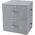 iwill CREATE PRO Dust proof Attic Shelf Clothes Storage Boxes with Zip Lid, Breathable Collasible Bins for Seasonal Garment Organizer, Light Gray, 2 pcs
