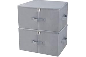 iwill CREATE PRO Boîte de rangement pliante anti-poussière pour armoire avec couvercle à fermeture éclair, tissu respirant pour vêtements saisonniers, gris clair, 2pcs