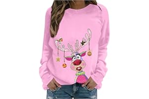 GENERISCH Weihnachtspullover Damen Lustig Weihnachtsoutfit Rentier Motiv Christmas Sweatshirt Weihnachtsshirt Frau Langarmshirt Weihnachten Bluse Teenager Mädchen Xmas Pyjama Weihnachtskleidung Ugly Pullover