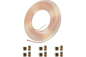 JAVOUKA Brake Pipe Copper Coated Steel Tubing 32.8Ft. 25Ft. of 3/16" Automotive Replacement Brake Lines Kit with 20 Nuts Fittings (25Ft. of 3/16")