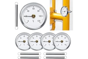SUNOYA Termometri per Tubi Di Riscaldamento, 5 Pezzi Termometro Bimetallico, Termometro Di Superficie Del Tubo Dell'acqua Calda Con Clip, Termometro a Molla Bimetallico Da 63 mm per Tubi Superfici Olio