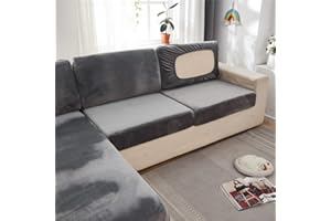 SYLC Sofa Seat Cushion Covers Velvet, Sofa Cushion Slipcovers Replacement, Couch Cushion Covers Thick Stretch for Individual Cushions (Gray,Backrest cover)