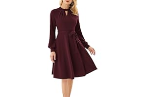 GRACE KARIN Damen Abendkleider Elegant für Hochzeit Glitzer Cocktailkleid Knielang A-Line Dünner Langarm Festliche Kleid mit Gürtel