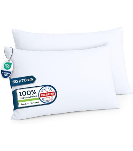 SANYGIENE Protège Oreiller Zippé 50X70 cm | Pack 5 Housses de Protection Imperméables | Anti Tâches - Anti Bactéries | Fermeture Eclair | Hygiène Literie Tourisme (Campings, Gîtes, Hôtels