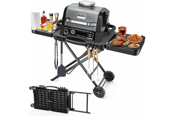 BBQMall Support de table portable d'intérieur pour barbecue Ninja Woodfire (série OG701 OG850 OG951), grand espace de 129,5 cm, table de camping pliante pour four à pizza Blackstone Griddle/Onni, 2